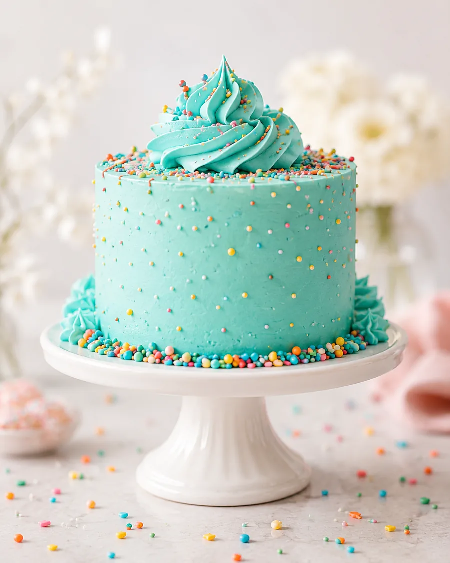 Aqua celebration cake from Crumb Believable Bakery.
